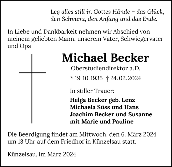 Traueranzeige von Michael Becker von GESAMT
