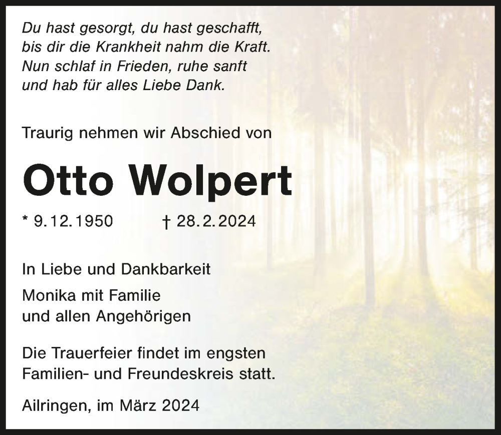  Traueranzeige für Otto Wolpert vom 02.03.2024 aus GESAMT