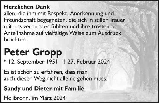 Traueranzeige von Peter Gropp von GESAMT