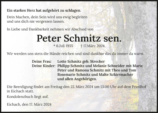 Traueranzeige von Peter Schmitz von GESAMT
