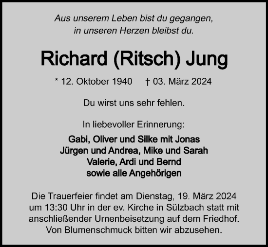 Traueranzeige von Richard Jung von GESAMT