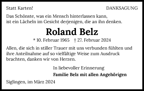 Traueranzeige von Roland Belz von GESAMT