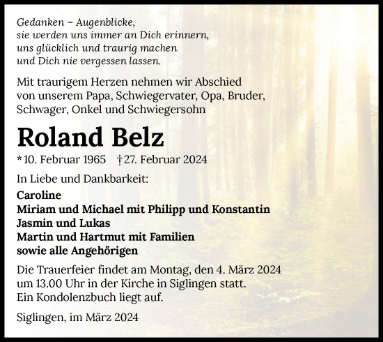 Traueranzeige von Roland Belz von GESAMT