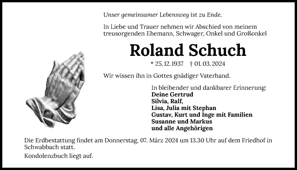  Traueranzeige für Roland Schuch vom 05.03.2024 aus GESAMT