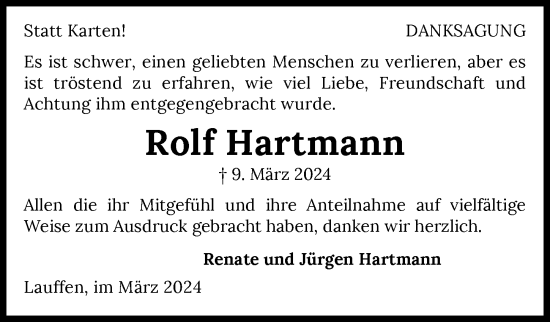 Traueranzeige von Rolf Hartmann