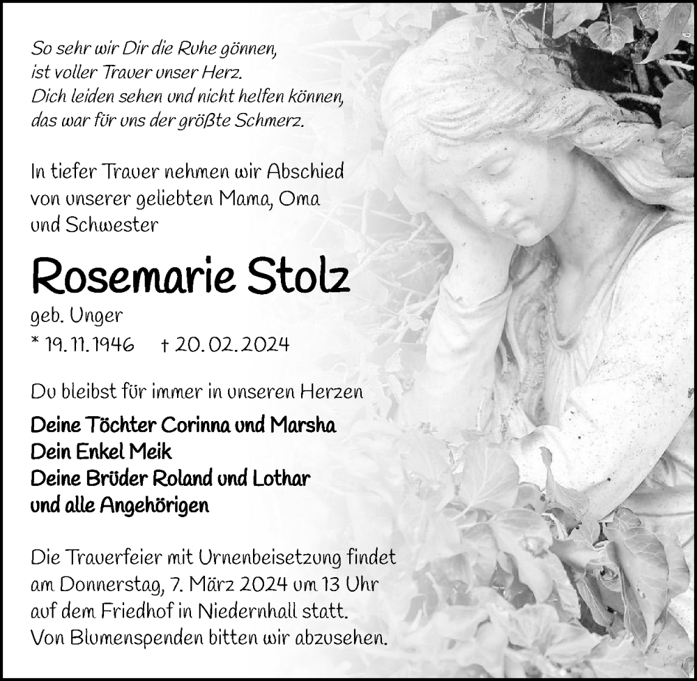  Traueranzeige für Rosemarie Stolz vom 02.03.2024 aus GESAMT