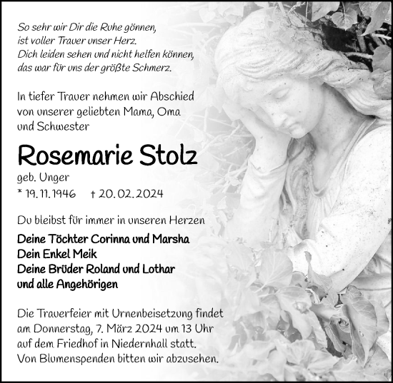 Traueranzeige von Rosemarie Stolz von GESAMT