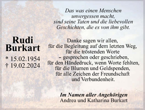 Traueranzeige von Rudi Burkart von GESAMT
