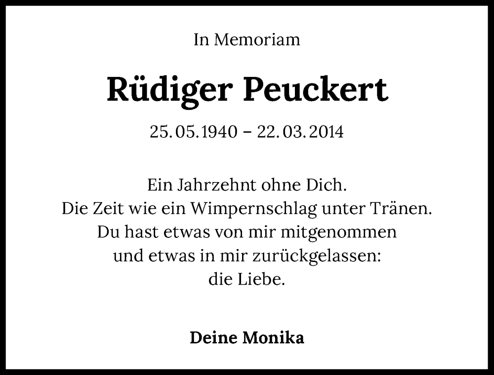  Traueranzeige für Rüdiger Peuckert vom 22.03.2024 aus GESAMT