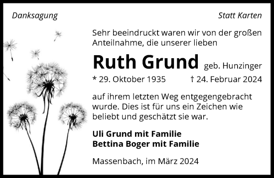 Traueranzeige von Ruth Grund von GESAMT