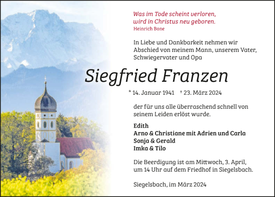 Traueranzeige von Siegfried Franzen von GESAMT
