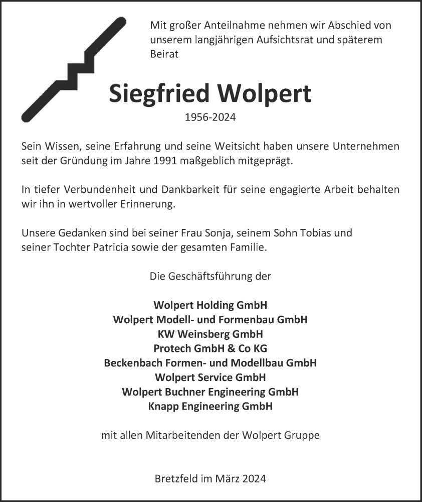  Traueranzeige für Siegfried Wolpert vom 06.03.2024 aus GESAMT