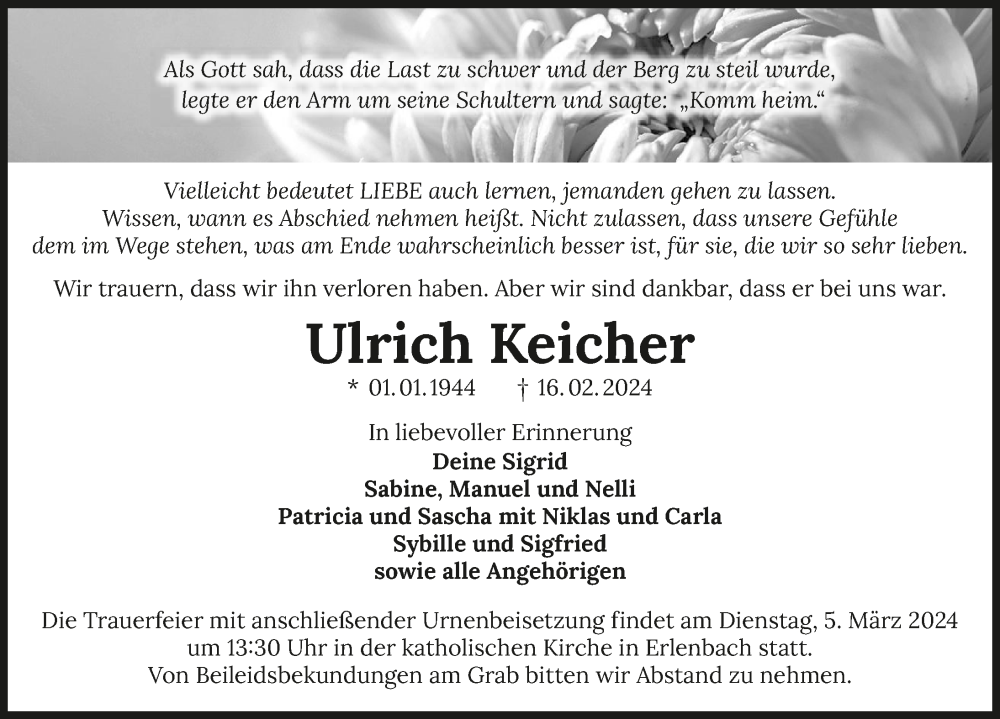  Traueranzeige für Ulrich Keicher vom 02.03.2024 aus GESAMT