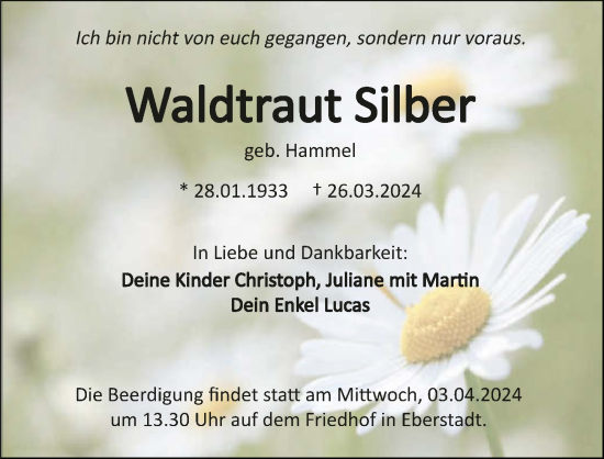Traueranzeige von Waldtraut Silber von GESAMT
