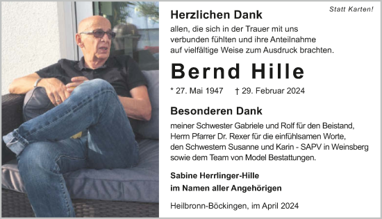 Traueranzeige von Bernd Hille von GESAMT