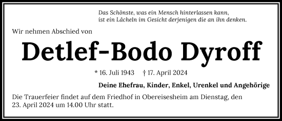 Traueranzeige von Detlef-Bodo Dyroff von GESAMT
