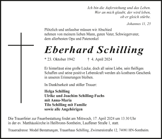 Traueranzeige von Eberhard Schilling