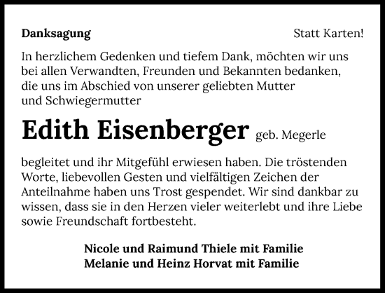Traueranzeige von Edith Eisenberger von GESAMT
