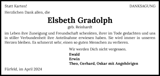 Traueranzeige von Elsbeth Gradolph von GESAMT