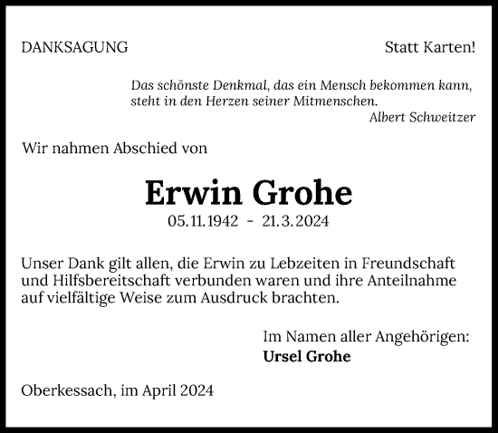Traueranzeige von Erwin Grohe von GESAMT