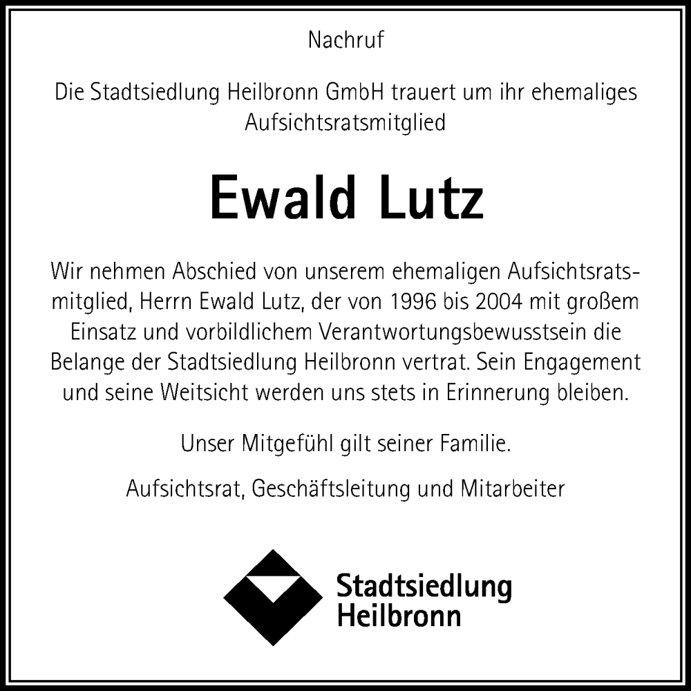  Traueranzeige für Ewald Lutz vom 04.04.2024 aus GESAMT