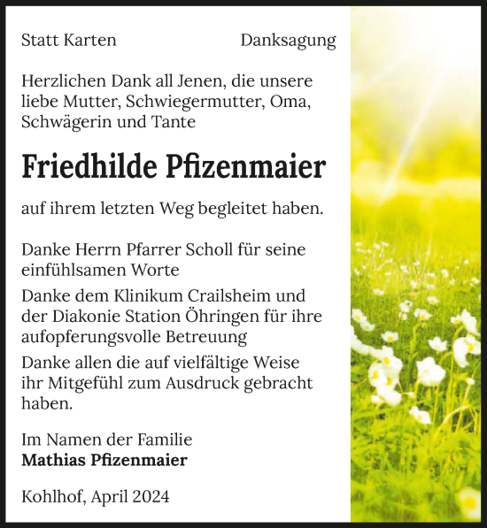 Traueranzeige von Friedhilde Pfizenmaier von GESAMT