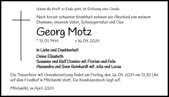 Traueranzeige von Georg Motz von GESAMT