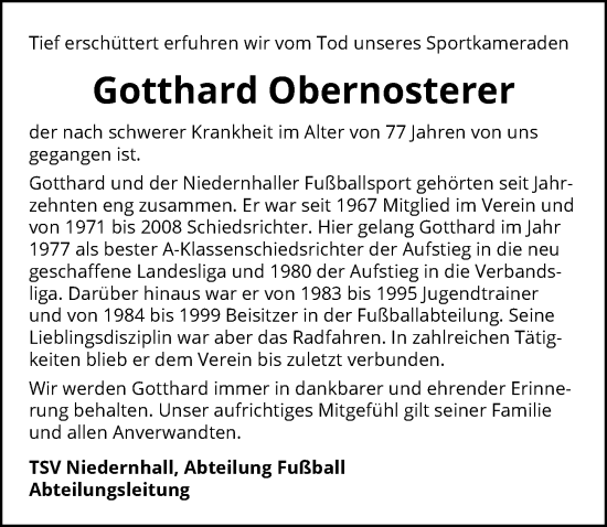 Traueranzeige von Gotthard Obernosterer von GESAMT