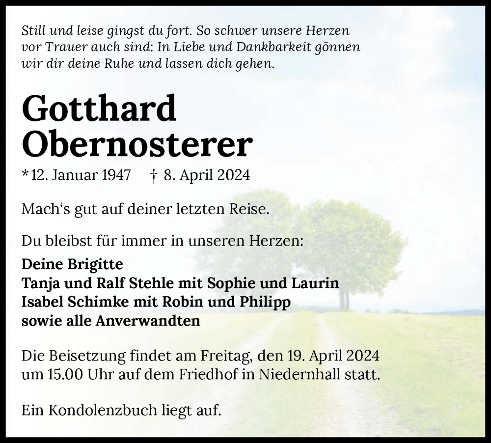  Traueranzeige für Gotthard Obernosterer vom 13.04.2024 aus GESAMT