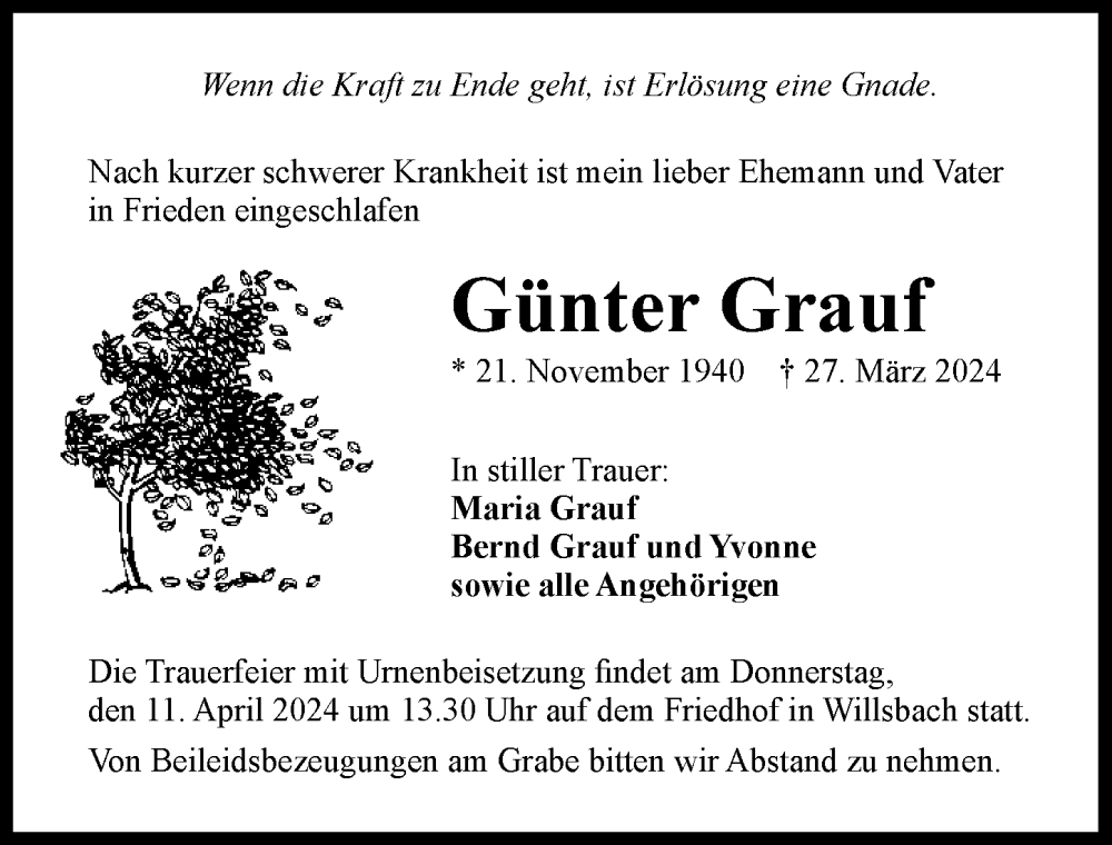  Traueranzeige für Günter Grauf vom 06.04.2024 aus GESAMT