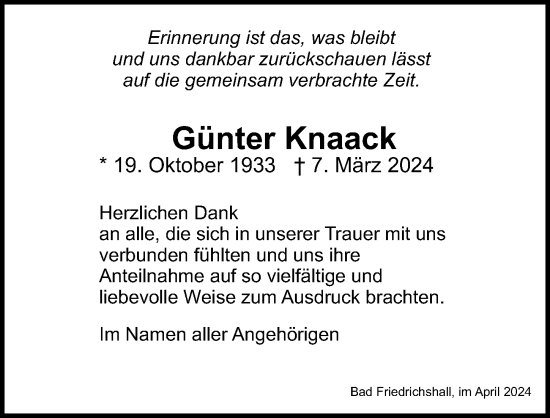 Traueranzeige von Günter Knaack von GESAMT
