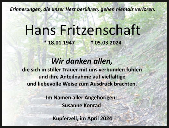 Traueranzeige von Hans Fritzenschaft von GESAMT