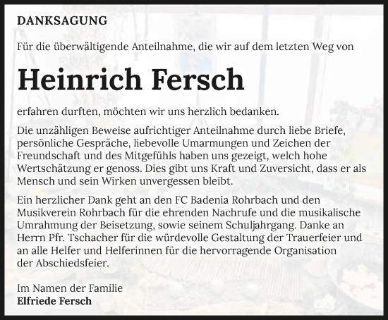 Traueranzeige von Heinrich Fersch von GESAMT