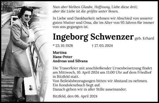 Traueranzeige von Ingeborg Schwenzer von GESAMT