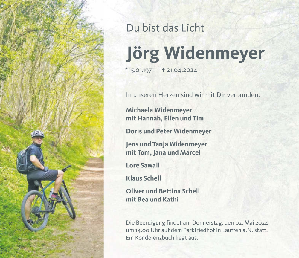  Traueranzeige für Jörg Widenmeyer vom 27.04.2024 aus GESAMT