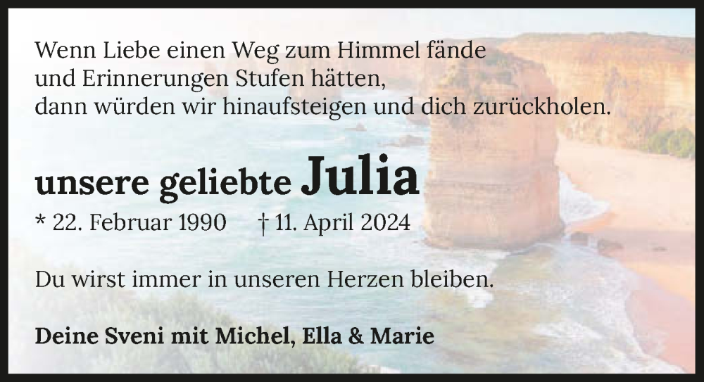  Traueranzeige für Julia Vetter vom 17.04.2024 aus GESAMT