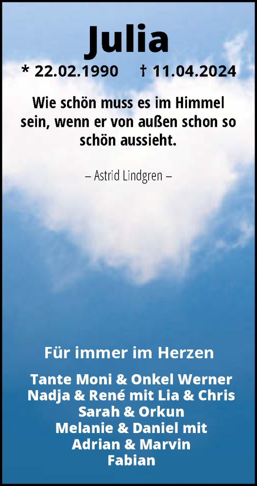  Traueranzeige für Julia Vetter vom 17.04.2024 aus GESAMT