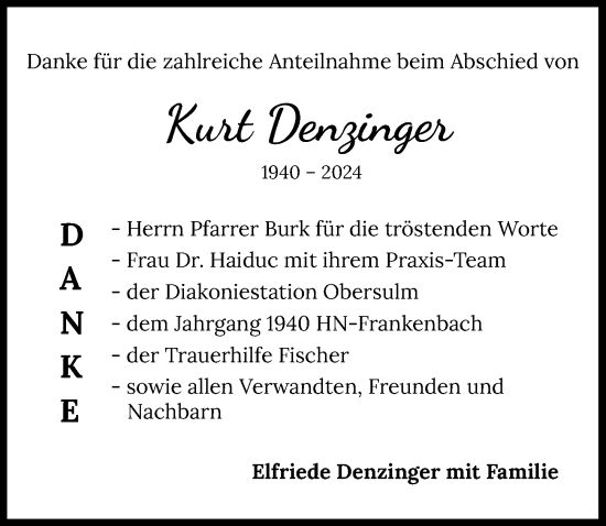 Traueranzeige von Kurt Denzinger von GESAMT