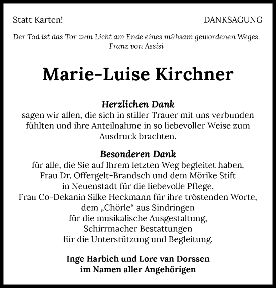 Traueranzeige von Marie-Luise Kirchner von GESAMT