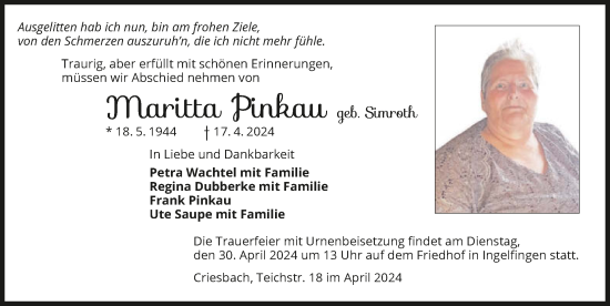 Traueranzeige von Maritta Pinkau von GESAMT