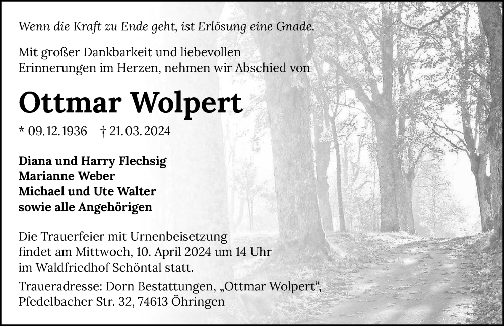  Traueranzeige für Ottmar Wolpert vom 06.04.2024 aus GESAMT