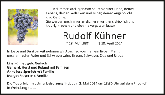 Traueranzeige von Rudolf Kühner von GESAMT