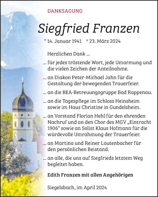 Traueranzeige von Siegfried Franzen von GESAMT