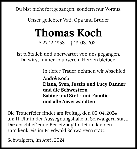 Traueranzeige von Thomas Koch von GESAMT