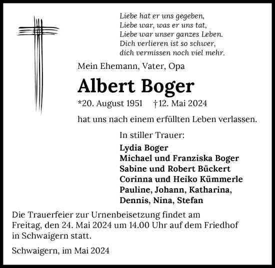 Traueranzeige von Albert Boger von GESAMT