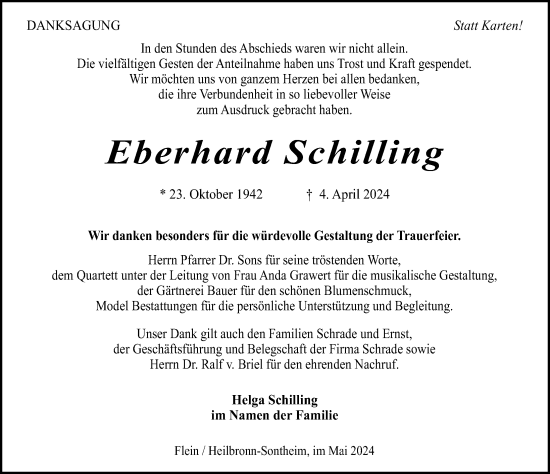 Traueranzeige von Eberhard Schilling von GESAMT