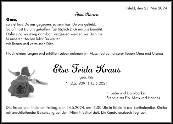 Traueranzeige von Else Frida Kraus von GESAMT