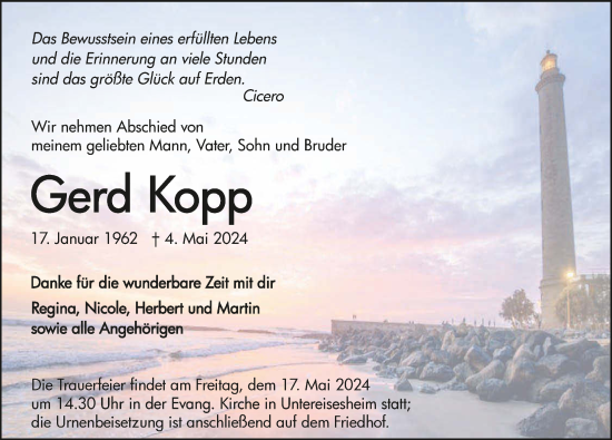 Traueranzeige von Gerd Kopp von GESAMT
