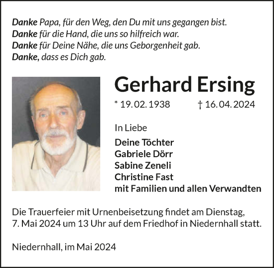 Traueranzeige von Gerhard Ersing von GESAMT