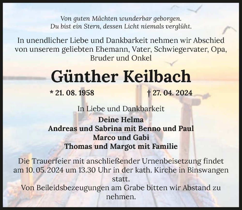  Traueranzeige für Günther Keilbach vom 08.05.2024 aus GESAMT